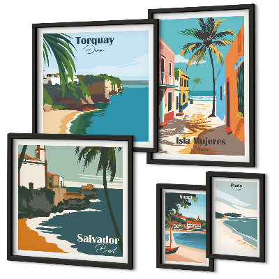 Set di 5 quadri spiagge marine colorate
