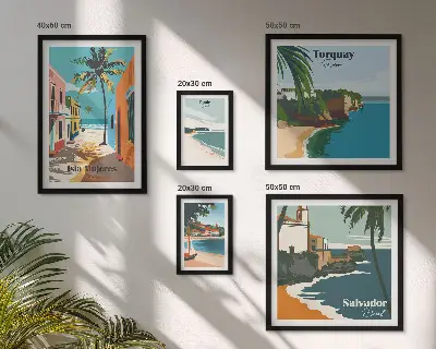 Set di 5 quadri con stampa di spiagge marine colorate