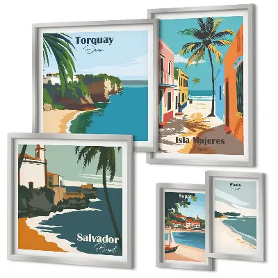 Set di 5 quadri con stampa di spiagge marine colorate