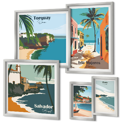 Set di 5 quadri spiagge marine colorate