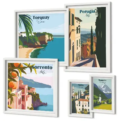 Pittoresche cittadine italiane polittico con cornice