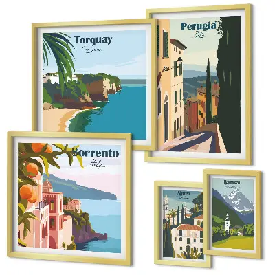 Pittoresche cittadine italiane polittico con cornice