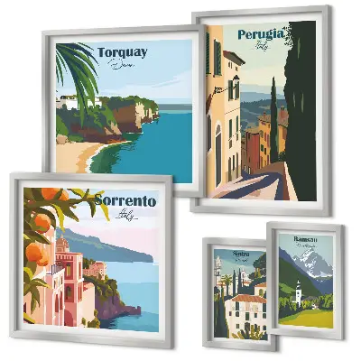 Pittoresche cittadine italiane polittico con cornice
