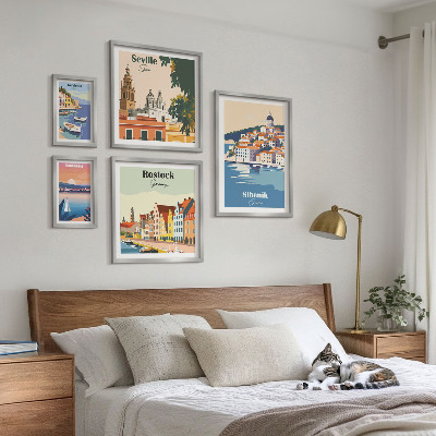 Set di 5 quadri Paesaggi delle città costiere