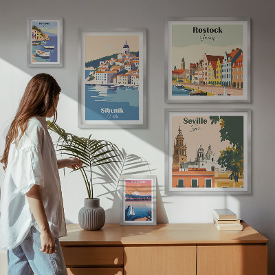 Set di 5 quadri Paesaggi delle città costiere