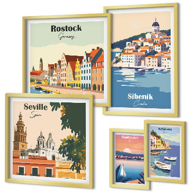 Set di 5 quadri Paesaggi delle città costiere