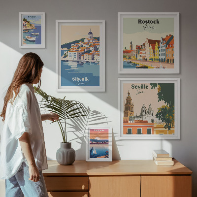 Set di 5 quadri Paesaggi delle città costiere