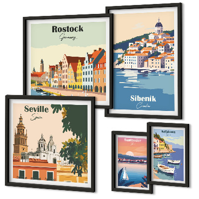 Set di 5 quadri Paesaggi delle città costiere