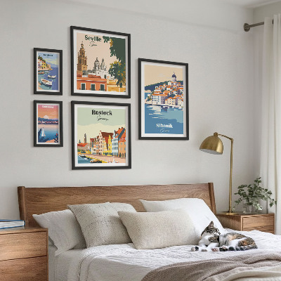 Set di 5 quadri Paesaggi delle città costiere