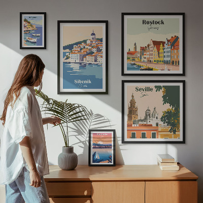 Set di 5 quadri Paesaggi delle città costiere