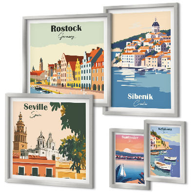 Set di 5 quadri Paesaggi delle città costiere