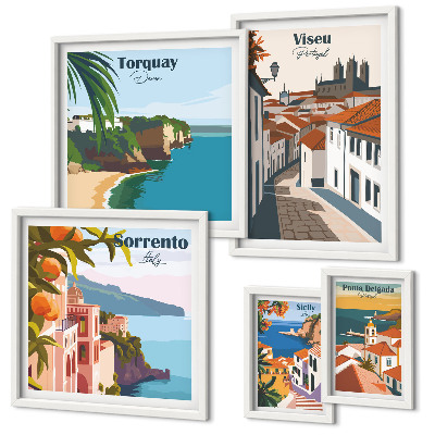 Set di 5 quadri Pittoresche città d'Europa