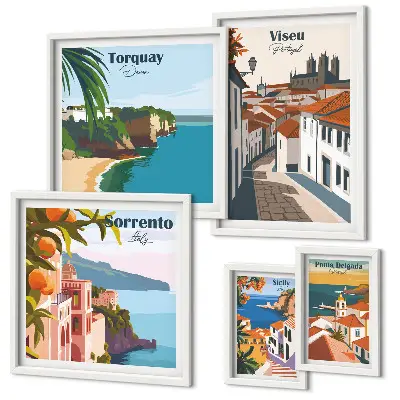 Set di 5 quadri raffiguranti pittoresche città d'Europa