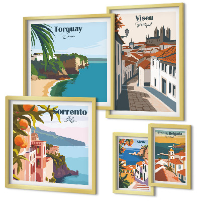 Set di 5 quadri Pittoresche città d'Europa