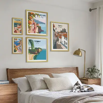 Set di 5 quadri raffiguranti pittoresche città d'Europa