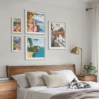 Set di 5 quadri raffiguranti pittoresche città d'Europa