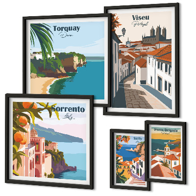 Set di 5 quadri Pittoresche città d'Europa