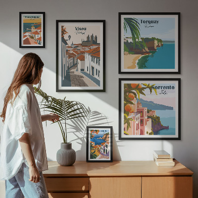 Set di 5 quadri Pittoresche città d'Europa