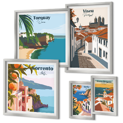 Set di 5 quadri Pittoresche città d'Europa