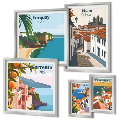 Set di 5 quadri raffiguranti pittoresche città d'Europa