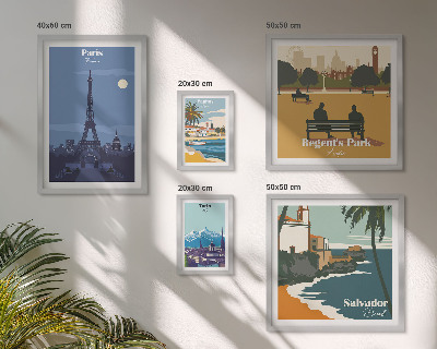 Set di 5 quadri Città iconiche europee in stile retrò