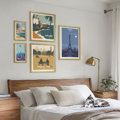 Set di 5 quadri Città iconiche europee in stile retrò