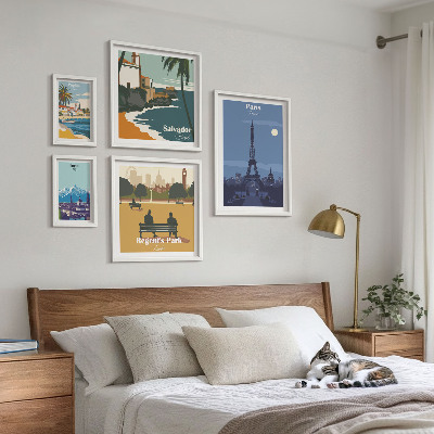 Set di 5 quadri Città iconiche europee in stile retrò
