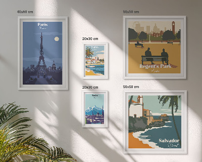 Set di 5 quadri Città iconiche europee in stile retrò