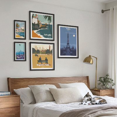 Set di 5 quadri Città iconiche europee in stile retrò