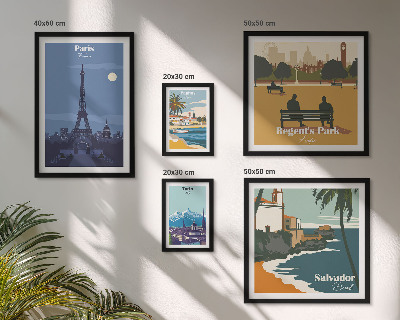 Set di 5 quadri Città iconiche europee in stile retrò