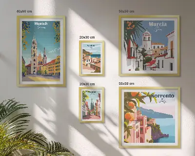 Polittico con cornice Architettura delle città europee stampa artistica con cornice