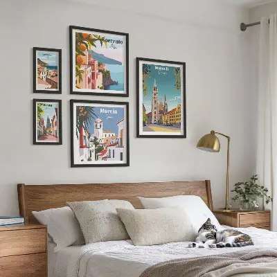 Polittico con cornice Architettura delle città europee stampa artistica con cornice