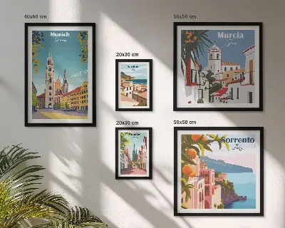 Polittico con cornice Architettura delle città europee stampa artistica con cornice