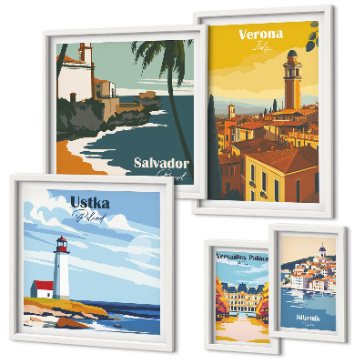 Set di 5 quadri Paesaggi urbani con lanterne