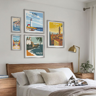 Set di 5 quadri Paesaggi urbani con lanterne