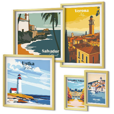 Set di 5 quadri Paesaggi urbani con lanterne