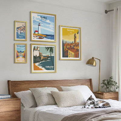 Set di 5 quadri Paesaggi urbani con lanterne