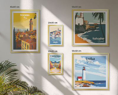 Set di 5 quadri Paesaggi urbani con lanterne