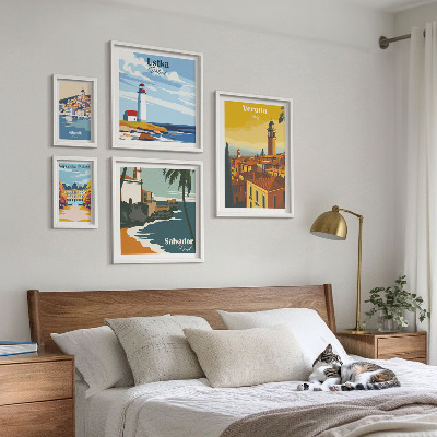 Set di 5 quadri Paesaggi urbani con lanterne