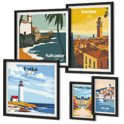 Set di 5 quadri Paesaggi urbani con lanterne