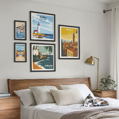 Set di 5 quadri Paesaggi urbani con lanterne