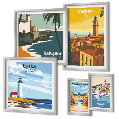 Set di 5 quadri Paesaggi urbani con lanterne