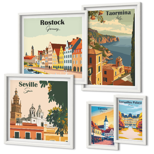 Set di 5 quadri Paesaggi delle città europee