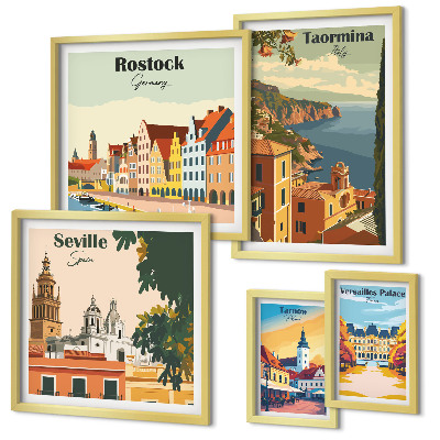 Set di 5 quadri Paesaggi delle città europee