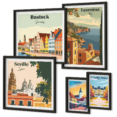 Set di 5 quadri Paesaggi delle città europee