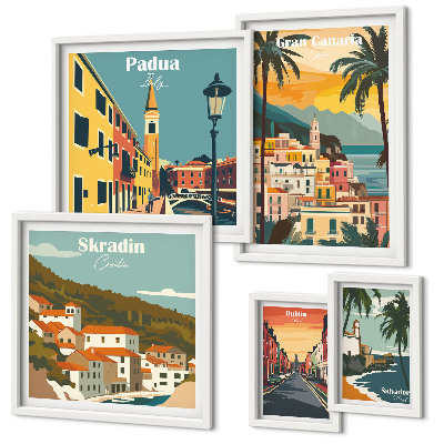 Set di 5 quadri Paesaggi delle città europee