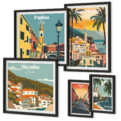 Set di 5 quadri Paesaggi delle città europee