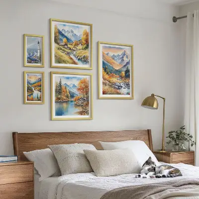 Faro dei fiumi di montagna polittico con cornice