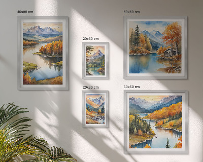 Set di 5 quadri Fiumi di montagna, alberi autunnali