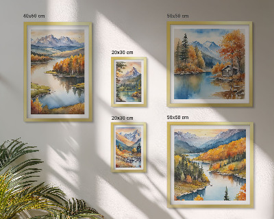 Set di 5 quadri Fiumi di montagna, alberi autunnali